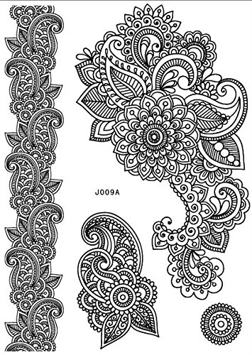 3 Bögen Henna TATTOO SCHWARZ Black B Fake Flash Tattoo Aufkleber Traumfänger und Henna Motive - 4