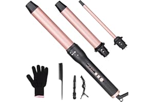 UNOBEY Lockenstab 3 in 1, Lockenstäbe Curling Iron Set mit 3 austauschbaren Keramik Lockenstab 9-32mm für Große und Kleine Locken, Beach Waves, Temperatureinstellung, Handschuh