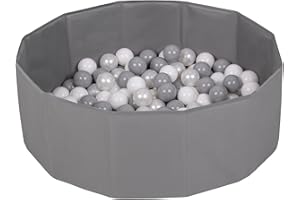 Petsona Foldable Dogs Pool With Balls, Dry Pets Foam Ball Pit, Soft Paddling Pool, Gray: White/Gray/Pearl