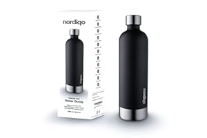 Nordiqo Premium Edelstahlflasche für Wassersprudler Aarke Carbonator 3, Philips GoZero, Brita Soda One | 1,25L, Karbonisieren Sie 1L/1000ml Volymen | Extra groß | Schwarz | Spülmaschinenfest
