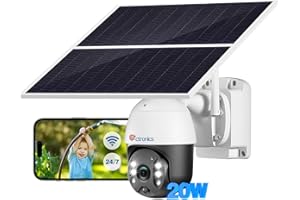 【Grabación 24/7】 Ctronics Cámara Vigilancia Exterior con 20W Panel Solar 20000mAh Batería, 355° PTZ Cámara Sin Cable Visión Nocturna Colorida, PIR Detección Humana, Audio de 2 Via, Carcasa Metálica