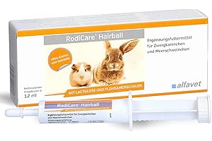 Alfavet RodiCare Hairball, karma uzupełniająca dla królików karłowatych i świnek morskich, wspomaga wydalanie kulek do włosów, 3 wtryskiwacze po 12 ml