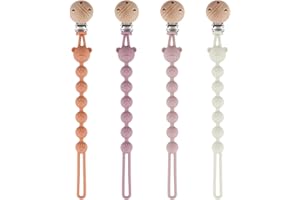 DOUUCO Set di 4 fascette in silicone per ciuccio, clip per ciuccio, in silicone, senza BPA, catena per allattamento multifunzionale per ragazzi e ragazze (arancione + viola + grigio + rosa)