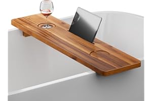 Tinamo Plateau de Baignoire en Acacia | 89 x 22 cm | Grand Plateau de Baignoire en Bois | Anti-basculement et Durable | Support d'accessoires de Baignoire