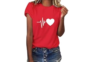Tuopuda Camiseta de Mangas Cortas Mujer Corazón Impresión tee Clásico con Cuello en Redondo Basica Camiseta Ligera de Algodón Ablandado Verano Casual Tops