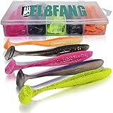 Elbfang© 20 Piece Rubber Fish Set for Zander Fishing + 20 Snap Swivels Includes Artificial Bait Box