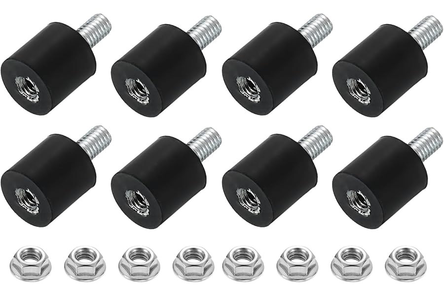 sourcing map M3 Rubber Mounts, 8Pcs 8x8mm(DxH) Rubber Cylindrical Anti Vibration Isolator Shock Absorber with Lock Nut for Car Bobbin Generator Air Compressors