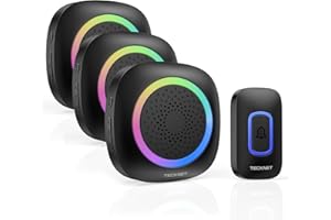‎TECKNET TECKNET Funkklingel, Kabellose Türklingel mit RGB Licht, IP66 Wasserdicht Außen Funkklingel Batteriebetrieben, 400m Reichweite, 60 Melodien, Funk Klingel Haustür Kit mit 4,5 Jahre Lebensdauer