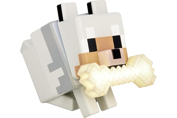 Paladone Minecraft Wolf GloBuddies 3D-färgskiftande ljus, officiellt licensierad LED-nattlampa, tryck för att ändra färg, spelvaror, batteridriven