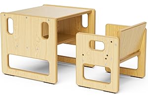 CUPCHID tavolino con sedie per bambini,Set di tavolo e sedia Montessori per lo svezzamento dei più piccoli,giocare con i giocattoli, fare merenda, mobili Montessori per bambini da 1 a 3 anni