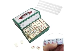 ZOYDP Mini Jeu de Mahjong 20mm, Jeu Chinois Mahjong, Jeu de Mahjong Traditionnel avec 144 Tuiles und 2 Dés 4 détenteurs de Mahjong, adapté aux Jeux de Famille, aux Fêtes Damis, aux Jeux pour Adultes