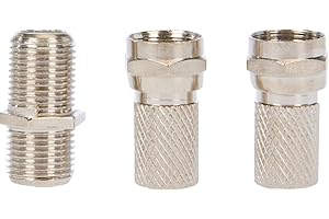 TECHZOCO Pack de 3 Conectores para cable de antena de TV, 2x Conectores F Macho con sistema de montaje mediante roscado, 1x adaptador Antena Tipo F hembra a hembra, 3 unidades