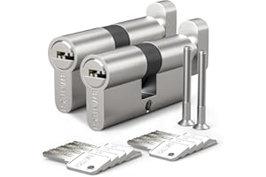 Bwintech 2 piezas alike 30T/30 mm núcleo de latón europeo con llave, 60 mm cerradura núcleo de latón con 10 teclas de latón horizontales, anti recogida, anti colisión, acabado de níquel satinado