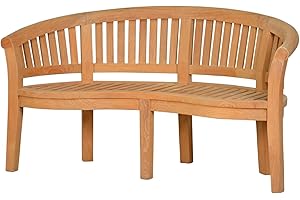 ‎KAI WIECHMANN Kai Wiechmann Gartenbank Bananenbank Teak Parkbank Holz Balkon Terrasse Wintergarten und Garten 160 cm geschwungen wetterfest Premium