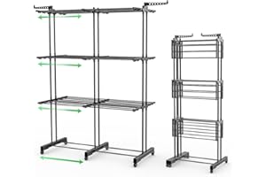 VOUNOT® Séchoir à Linge Extensible Grande Capacité Tour de Séchage 3 Niveaux Pliable 40m d’Étendage Étendoir Vertical Multifonction pour Intérieur et Extérieur Noir