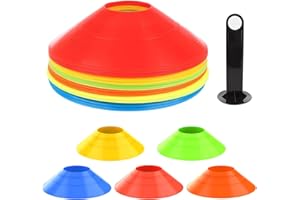 GEERDAN Plots de Marquage, Materiel Entrainement Football, Cone de Signalisation pour Entrainement Football, 5 Couleurs Plot Sport avec Support de Rangement