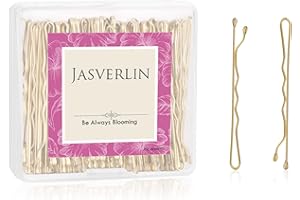 JASVERLIN Pinzas para el pelo rubias, accesorios horquilla, a granel, largo dorado, caja de alfileres de pelo premium a prueba de deslizamiento para mujeres y niñas, bollo de 2 3/8 pulgadas, 100 unidades