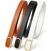 Kadın 3'l&uuml; İnce Deri Kemer Seti Siyah Taba Beyaz - Gold Parmak Tokalı - Elbise, Kot ve Pantalon İ&ccedil;in Şık Aksesuar 1.5 cm