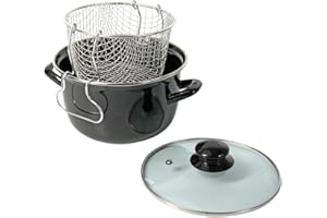 Crealys 545413 - Freidora tradicional de acero esmaltado (26 cm de diámetro, incluye cesta estañada + tapa de cristal, incluye inducción