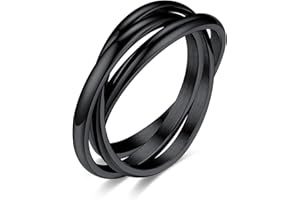 Bestyle Anillos Entrelazados Acero Inoxidable, Anillo Triple Entrelazado 9 Tamaños, Anillo Mujer Hombre de Boda, Anillos Pareja de Color Plateado, Dorado, Negro, Oro Rosa, Tricolor, Arcoíris