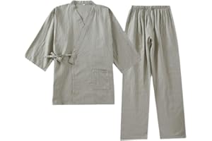 un-brand Japanischer Kimono-Baumwoll-Hanfu-Pyjama-Anzug für Herren in Übergröße Taoistische Kleidung Zen