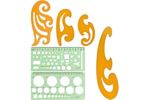 QUCUMER 6 Pcs Architecture Drawing Templates, French Curve and Template Ruler Set Geometric Drawings Templates Stencils Drawing Rulers for Drawing Engineering Drafting Building School Office Supplies
