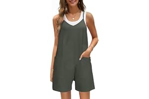 TOMEEK Mono Mujer Verano Casual Mono Corto Mujer sin Mangas Jumpsuit con bolsillo cuello V Playsuit Suelto Mono Peto Color Sólido Monos Pantalón