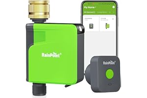 RAINPOINT Ordenador de riego WiFi de 2,4 GHz con entrada de latón, temporizador inteligente para manguera de jardín, temporizador con retardo de lluvia/riego manual, control de aplicación (con