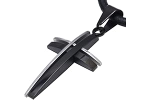 DonDon Collier Homme avec Pendentif en Forme de Croix en Acier Inoxydable bicouleur et Pochette en Velours Noir