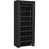 Songmics 10 Tiers Metal Shoe Rack with Dustproof Cover, Black, RXJ10H