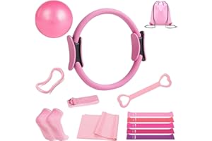 KINDLUME Kit Pilates, Ring Pilates, Set Fitness 13 Pezzi con Superficie Texturizzata Antiscivolo, Include Palla Esercizi e 5 Bande Resistenza, per Allenamento Casa, Workout Studio, Fitness Viaggio