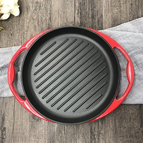 CUCUCU Frying Pan Steak Frying Pan Non-Stick Wok Thick Cast Iron Shabu-Shabu Steak Frying Pan Stripes Uncoated Nonstick Wok Barbecue Enamel Pan,Pan mouth 25.8cm