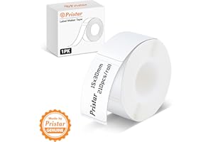 Pristar P15 Etikettenband, 15 mm x 30 mm, selbstklebendes Thermoetikettenpapier, kompatibel mit P15 Etikettendrucker, weiß, 210 Etiketten/Rolle, 1 Rolle