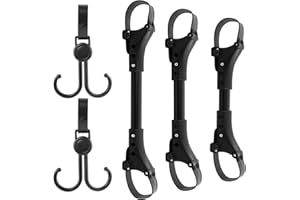 SUNERLORY 3-teiliges Kinderwagen-Verbindungsstück mit 2 Kinderwagen-Haken, Verbindungsstück für Kleinkinder, verstellbare Länge mit Haken, Kinderwagen-Verbindungsset für Zwillinge (schwarz)(Schwarz)