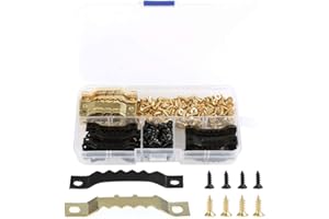 TIMESETL 120Pzs Marco de Fotos Ganchos Durable para Colgar Ganchos para Colgar Cuadros Colgantes Cuadros Colgador Fotos Pared Enganches Colgar Cuadros, 240 Tornillos, con Caja (Dorado Y Negro)