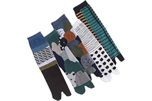 Happyyami 5 Pares de Calcetines Tabi Estilo Japonés Calcetines de Dos Dedos V- Toe Flip- Flop Big Toe Tabi Calcetines Divertidos Novedad Algodón