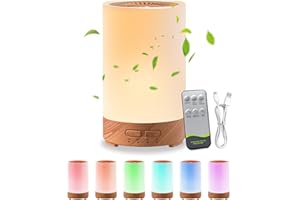 MOXTOYU Aroma Diffuser mit 7 Farben LED Licht 150ml, Holzmaserung Luftbefeuchter für ätherische Öle, Automatischer Abschaltung bei Wasserlosem, Ideal für Zuhause, Büro und Yoga (Weiß)