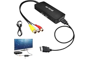 EIAIGKY RCA to HDMI Converter, AV to HDMI Converter Adapter with HDMI Cable, 1080P/720P Composite CVBS Video Audio Converter for PS2 PS3 STB Xbox VHS VCR Blu-ray DVD Players, Supports PAL/NTSC Formats