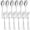 12 Pieces Spoons and Forks Set,Food Grade Stainless Steel Flatware Cutlery Set,6 Forks(6.8 inch) and 6 Spoons(6.6inch) Silverware Set for Home,Kitchen,Restaurant-Mirror Polished & Dishwasher Safe