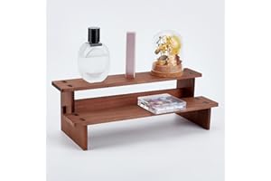nbeads 2-Stufiges Ausstellungsregal Aus Holz, 29.6×11.9×9.6cm Kamel Tischplatte Kleine Lebensmittel Stand Riser Display Make-Up Schritt Parfüm Organizer Für Duft Kosmetik Figur Sammlung