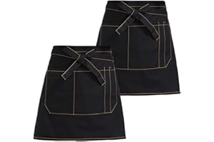 Vyanveo 2 Pezzi Grembiule Bar Grembiuli Cucina 38 x 68cm Nero Grembiule Cuoco Grembiule Cameriere Corto con 3 Tasche per Uomo Donna Ristorante Bar Cucina