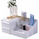 &Ccedil;ekmeceli Beyaz Organizer &ndash; &Ccedil;ok B&ouml;lmeli Masa&uuml;st&uuml; ve Makyaj Organizeri, Kozmetik, Ofis ve Banyo D&uuml;zenleyici, Dayanıklı Plastik