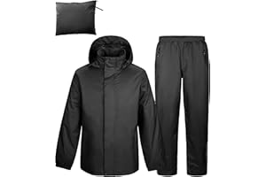 Outdoor Ventures Men's Packable Rain Suit Heavyweight Rainwear Waterproof Jacket and Trouser Set for Riding Hiking Fishing Camping