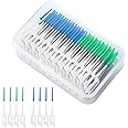 VIKSAUN 200 Pieces Tooth Floss Picks Interdental Brush Flosser Sticks, Interdental Brushes, Silicone Dental Picks, Oral Tooth Clean Silicone Floss Toothpick Cleaning Tool (Blue Green)