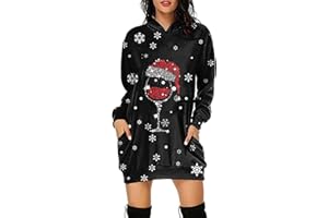 SOUPLIEBE Weihnachtskleid Damen,Merry Christmas Hoodie Kleid Damen Weihnachtspullover Weihnachtskleider Hoodie Weihnachtspullover Rentier Print Kapuzenpullover Kleid Langes Weihnachts Pulli Weinachtspullie…