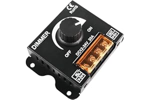 Leloco LED Light Strip Dimmer DC12V/24V PWM (Continuous Dimming), Brightness Control with Rotary Knob for Monochrome LED Strips, Metal Housing