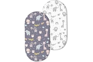 Jmitha Drap Housse Bébé Coton Lot de 2, Protège Matelas 75x33cm/72x32cm/70x30cm/80x46cm pour Couffin et Berceau Universels Fille ou Garçon Drap Lits Bébé Literie pour Bébé