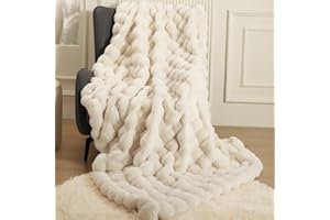 macinso Super komfortowy ponadwymiarowy ciepły gruby bąbelkowy dwustronny pluszowy koc ze sztucznego futra królika, puszysty koc, miękki przytulny koc na kanapę, krzesło, łóżko, sofę do salonu, biały