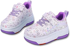 Hearda Zapatillas con Ruedas Niña, 2 en 1 Zapatillas con Ruedas,Patines Multiusos Zapatos Deportivas al Aire Libre con 4 Retráctil, Niño Zapatos Apatillas de Skateboard