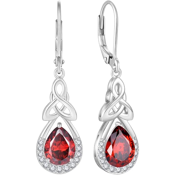 AOBOCO Orecchini Pendente Con Nodo Celtico In Argento 925 – Con Pietra Portafortuna E Chiusura A Leva, Gioiello Regalo Per Donna